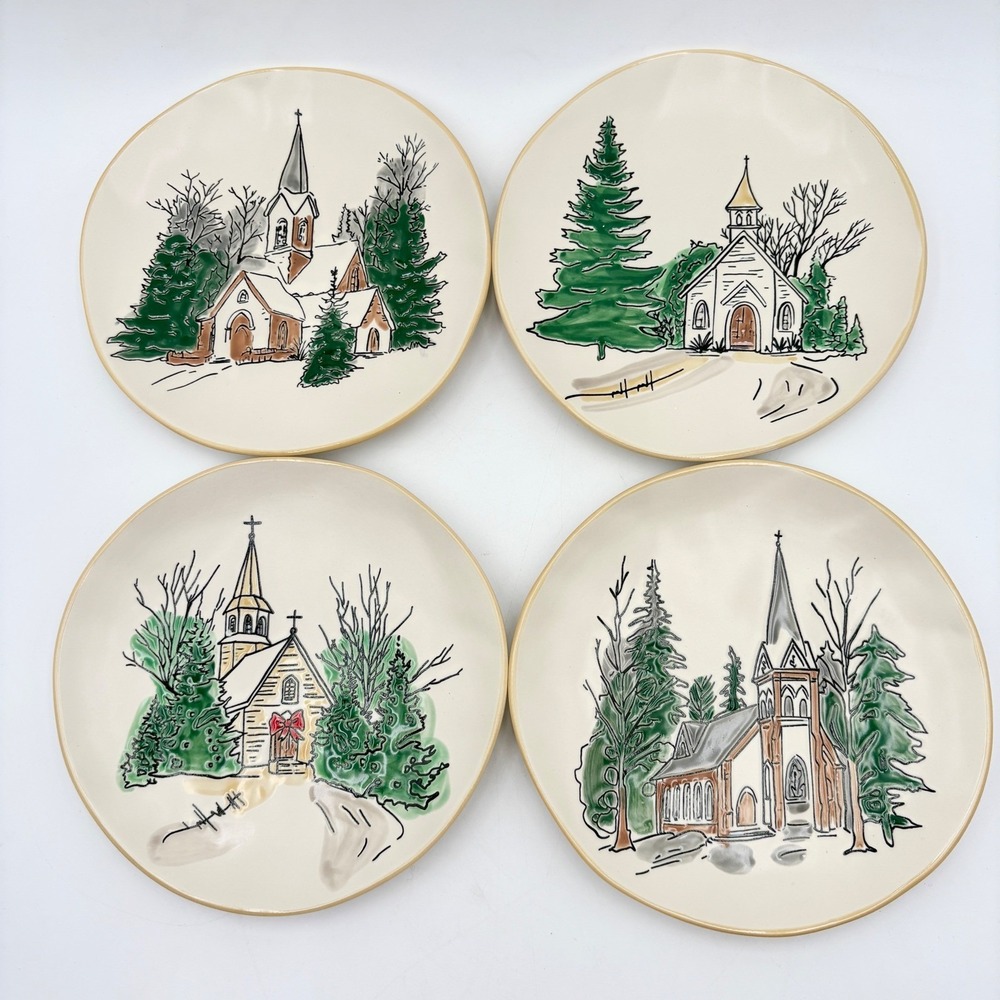 Eli + Ana Ringing Bells Dessert Salad Plates Set of 4 Church Christmas Holiday